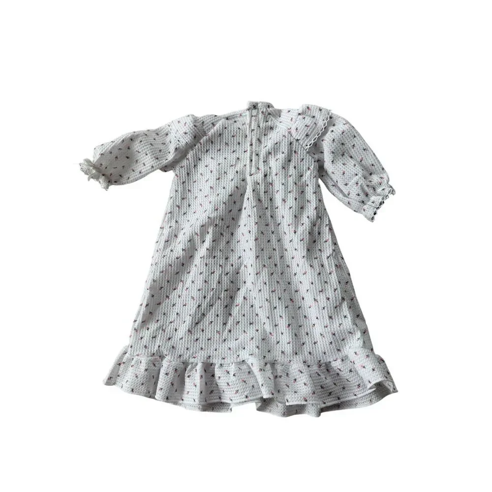 Vintage My Twinn Doll Nightgown Dress Floral Waffle Knit Cottagecore Pink Rose